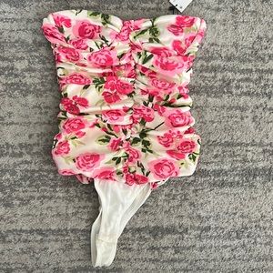 ZARA Draped Floral Bodysuit, Size S